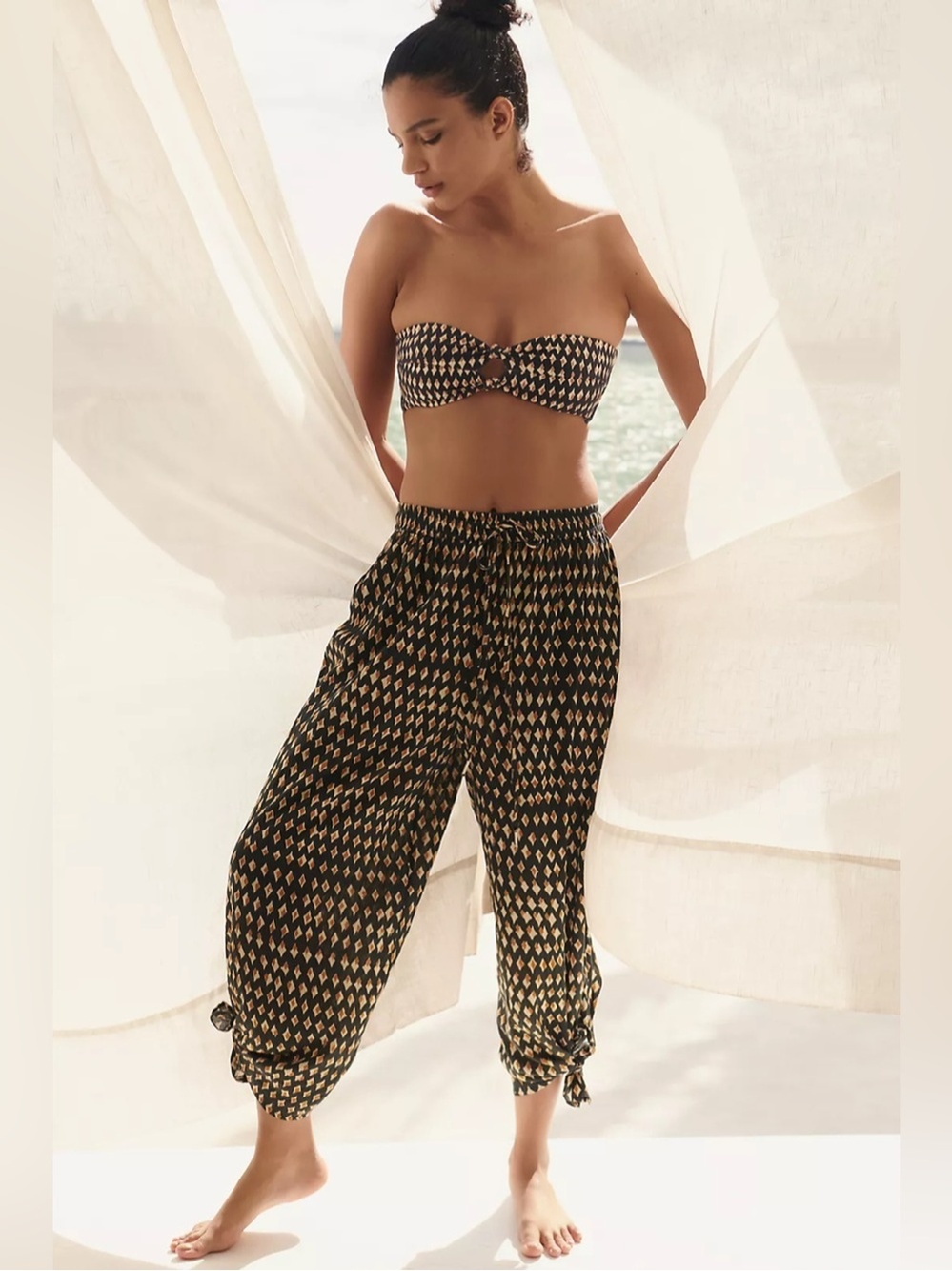 Anthropologie Graham Keegan Bandeau Bikini Top & Raw-Edge Knot Joggers Size M/L